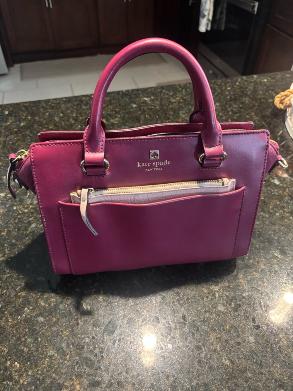 kate spade Magenta Leather Satchel with Front Zip Pocket